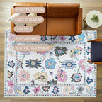 Fame Living Colorful Oushak Rug, Modern Rugs, Vintage, Turkish, Eclectic, Floral, Pastel, Washable, Small Throw, Accent Area Rug for Living Room, Bedroom, Kitchen, Bathroom, 2'5"x4'9"