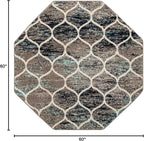 Rugs.com Lattice Frieze Collection Rug – 5' Octagon Blue Multi Medium Rug Perfect for Living Rooms, Kitchens, Entryways