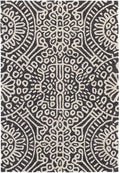 Dash & Albert Temple Charcoal Hand Micro Hooked Wool Rug, 5 X 8 Feet, Grey Geometric Pattern