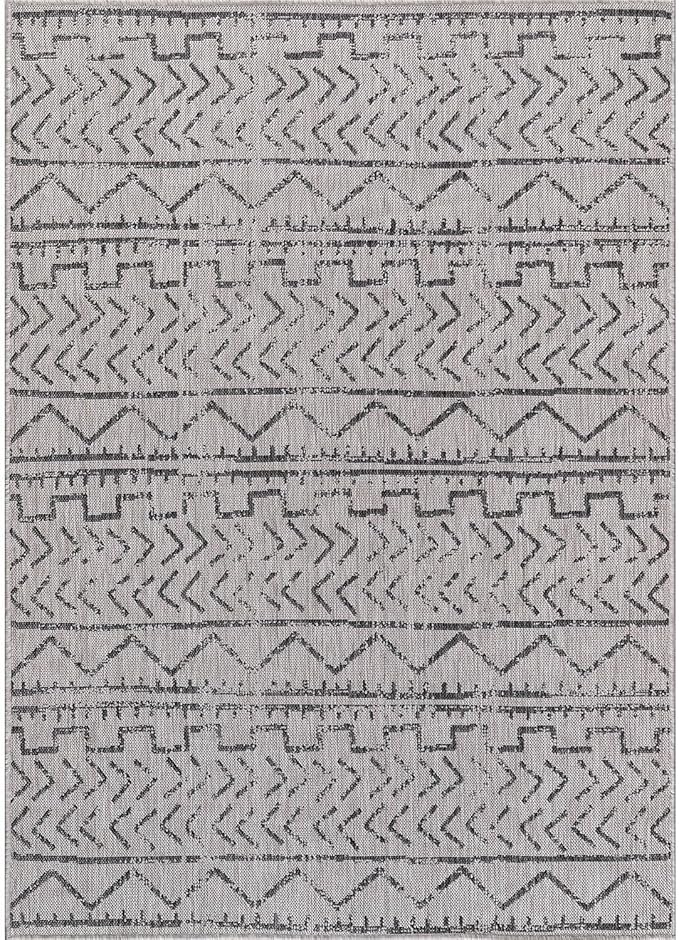Beverly Rug Waikiki Indoor Outdoor Rug 6x9, Washable Outside Carpet for Patio, Deck, Porch, Trellis Area Rug, Water Resistant, Dark Grey - Light Grey