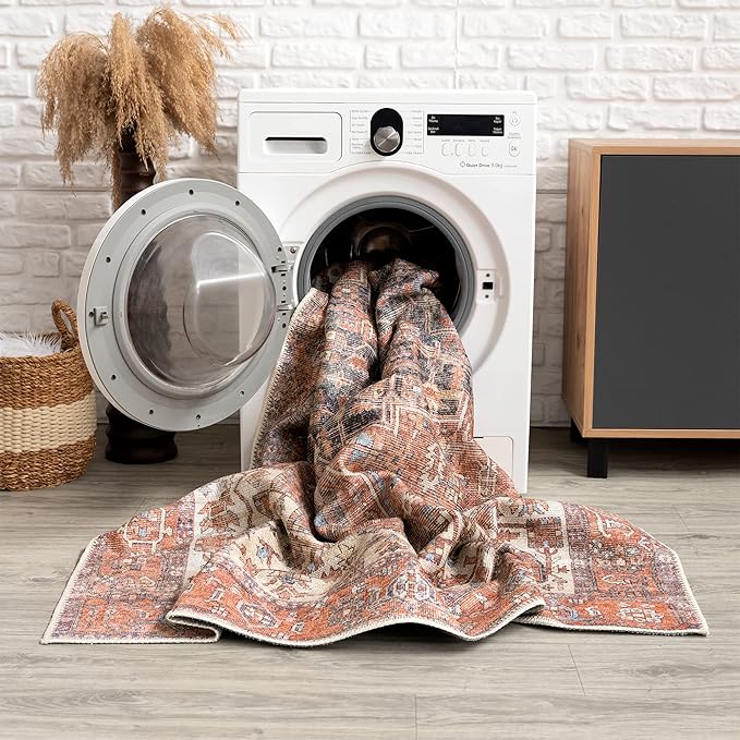 Bloom Rugs Washable 8' x 10' Rug - Red/Orange/Beige Traditional Area Rug for Living Room, Bedroom, Dining Room, and Kitchen - Exact Size: 8' x 10'