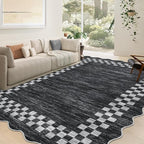 GarveeHome Washable Rug 5x7 for Living Room Large Bedroom Scalloped Rug Non Slip Stain Resistant Modern Border Throw Carpet Soft Boho Rug for Dining Room Nursery Home Office, Grey