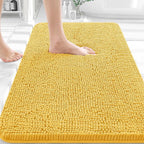OLANLY Bathroom Rugs 36x24, Extra Soft Absorbent Chenille Bath Rugs, Rubber Backing Quick Dry, Machine Washable Bath Mats for Bathroom Floor, Tub and Shower, Home Decor Accessories, Yellow