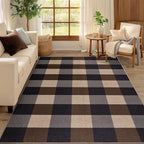 Tangsoo Checkered Easy Jute Rug,3x5 Washable Area Rug for Bedroom,Non-Slip Black Brown Indoor Outdoor Rug Modern Farmhouse Low Pile Carpet for Bedroom Patio Backyard Entryway