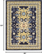 Unique Loom Taftan Collection Border Geometric Tribal Inspired Design Area Rug (7' 0 x 10' 0 Rectangular, Navy Blue/ Gold)