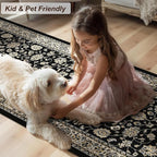 XWZO Runner Rug 2x6ft, Washable Hallway Runner with Non-Slip Backing, Spill Stain Resistant Floor Mat for Entryway Corridor Bedroom Kitchen Farmhouse, Soft Low-Pile Area Carpet, Black