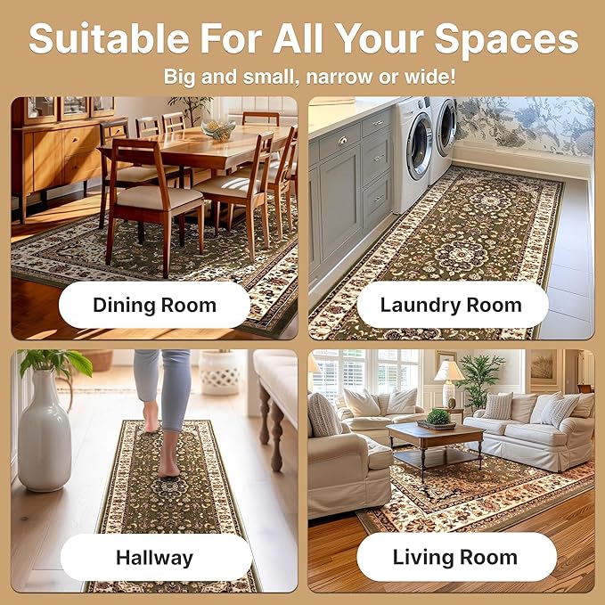 Well Woven Barclay Collection Medallion Kashan Green 5 ft Round Rug - for Living Room, Bedroom, and Dining Room