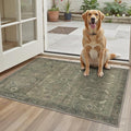 2x3 Entrance Rug Machine Washable Rug Small Door Mat,Ultra-Thin Low Pile Pad,Lightweight Indoor Carpet,Non Slip Floral Area Rug for Entryway,Bedside,Kids Room,Laundry,Bathroom,Muted Green