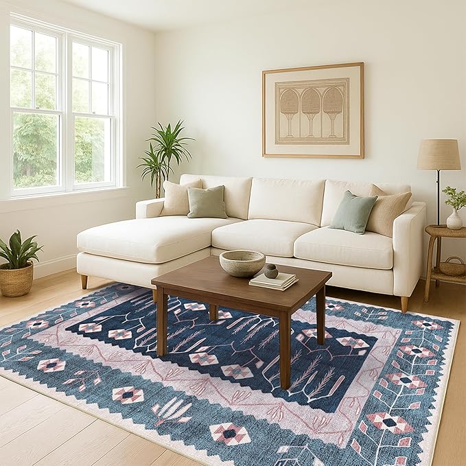 Washable Area Rug. Modern Farmhouse. Vintage. Turkish. Bohemian. Distressed. Oriental. Traditional. Rugs for Living Room. Dining. Bedroom. Office. Entryway. Foyer. (862CN, 9' x 12')