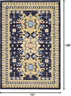 Unique Loom Taftan Collection Border Geometric Tribal Inspired Design Area Rug (6' 0 x 9' 0 Rectangular, Navy Blue/ Gold)