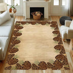 Rustic Lodge Brown Area Rug 4x5ft Pine Cone Leaf Botanical Print Home Decor Non Slip Washable Rug Pine Cones Area Rug Low Pile Thin Indoor Throw Carpet Rug for Laundry Dining Room Office