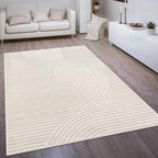 Paco Home Modern Area Rug with Raised Curved Line Pattern – Minimalist Design in Cream, Size: 2'8" x 8'2"