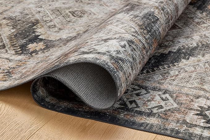 Loloi Amber Lewis Josie Collection JOS-04 Ink/Earth 3'-6" x 5'-6", .13" Pile Height, Low Profile, Machine Washable, Accent Rug