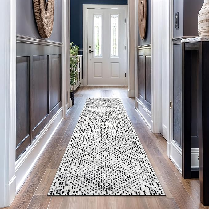Rugshop Boho Cream Tribal Area Rug Modern Indoor Carpet for Living Room, Bedroom, or Entryway – Non-Shedding, Low Pile Geometric Design 2' 3" x 12'