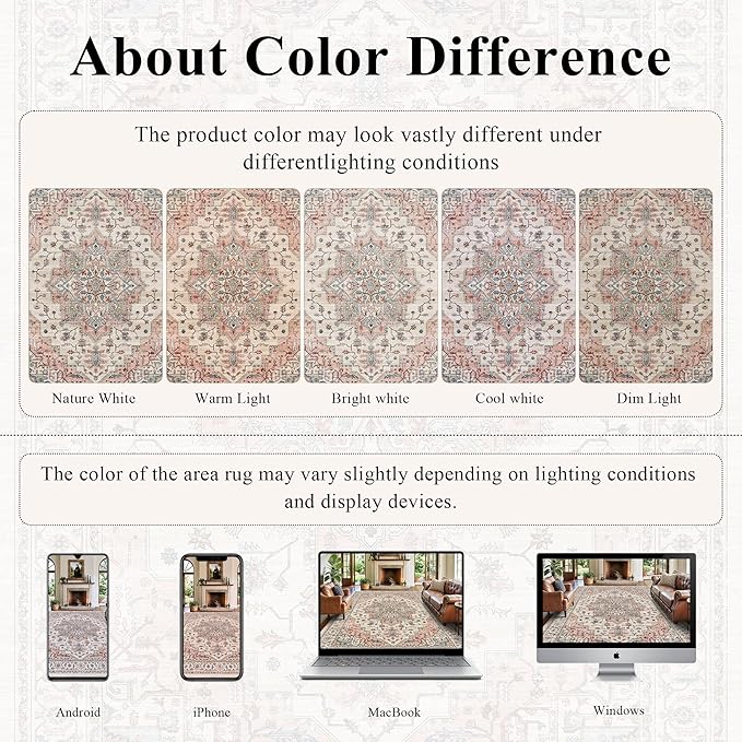 4x6 Area Rug for Bedroom Machine Washable Low Pile Vintage Distressed Rugs Stain Resistant Faux Wool Rug Ultra Soft Non-Slip Area Rugs for Living Room, Playroom, Kitchen,Home Office