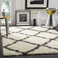 SAFAVIEH Dallas Shag Collection Area Rug - 5'1" x 7'6", Ivory & Dark Grey, Trellis Design, Non-Shedding & Easy Care, 1.5-inch Thick Ideal for High Traffic Areas in Living Room, Bedroom (SGD257H)