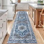 KOZYFLY Long Runners for Hallways 2.6x10 Ft Washable Kitchen Runner Rug Boho Runner Rug for Entryway Indoor Blue Printed Oriental Faux Wool Stair Runner Floor Carpet Runner for Stair Kitchen Hall
