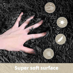 2x6 Solid Fluffy Black Area Rug – Washable, Durable, Small Bedroom Runner Rug, Non-Slip Shag Rugs for Hallway, Living Room, Bedroom, Bedside, Dorms, Kids Room, Nursery Rooms, Soft Indoor Carpet