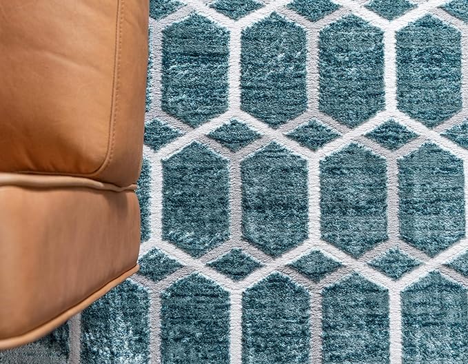 Rugs.com Lattice Trellis Collection Rug – 3' x 5' Blue Low-Pile Rug Perfect for Living Rooms, Large Dining Rooms, Open Floorplans