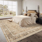 HelloTree Washable Rugs 8x10 Area Rug for Living Room, Vintage Boho Khaki Rug Non Slip Carpet Retro Accent Indoor Mat Print Distressed Low Pile Throw Large Rug for Office Dining Room Bedside-Khaki