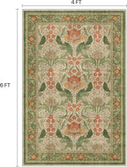 Bavni 4x6 Area Rugs, Floral Machine Washable Rugs for Living Room, Dinning Room, Bedroom, Non Slip Aesthetic Vintage Low Pile Durable Lightweight Farmhouse Rug, Sage Green & Burnt Orange