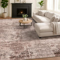 Rustic Brown Abstract 5x7 Rug for Bedroom - Office Rug for Home Office, Living Room, Taupe with red Accent, Washable, Non Slip & Soft, Medallion Indoor Décor