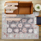 Fame Living Green Oushak Rug, Modern Rugs, Vintage, Turkish, Eclectic, Floral, Pastel, Washable, Small Throw, Accent Area Rug for Living Room, Bedroom, Kitchen, Bathroom, 2'5"x4'9"