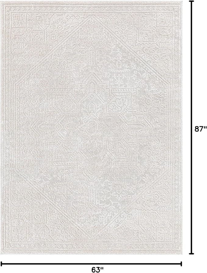 Well Woven Harlow Collection Cloud Medallion Ivory - Modern Tribal Minimalist 5x7 Area Rug - Ideal for Living Room, Dining Room & Bedroom - Durable, Stain Resistant & Easy to Clean