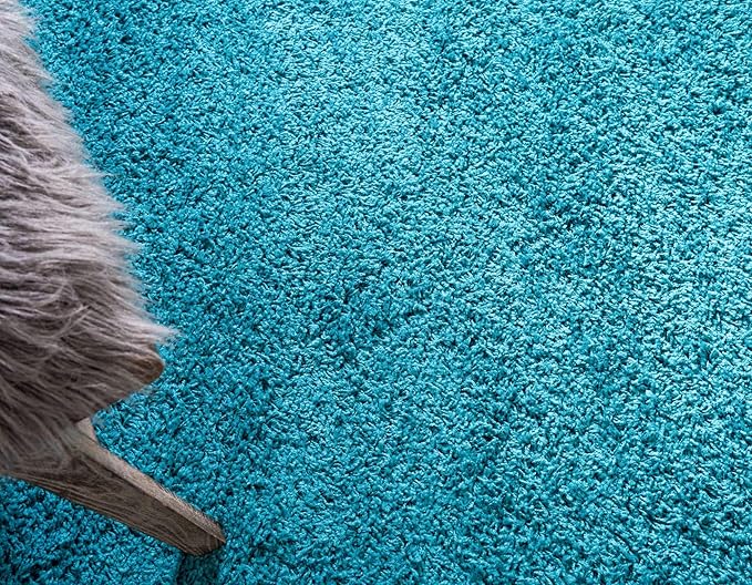 Unique Loom Solid Shag Collection Area Rug (9' x 12' 2" Rectangle, Deep Aqua Blue)