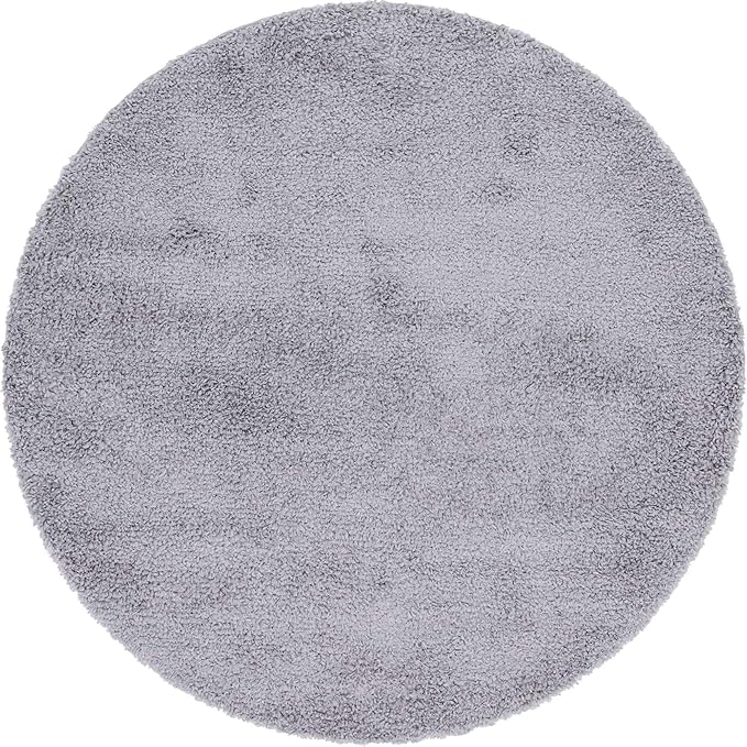 Unique Loom Davos Shag Collection Area Rug - Solid (6' 7" Round, Sterling)