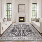 Black Rug Living Room Rugs: 12x15 Washable Boho Large Vintage Moody Soft Distressed Oriental Stain Resistant Non-Slip Indoor Floor Carpet for Bedroom Playroom Office Dining Room Retro Home House