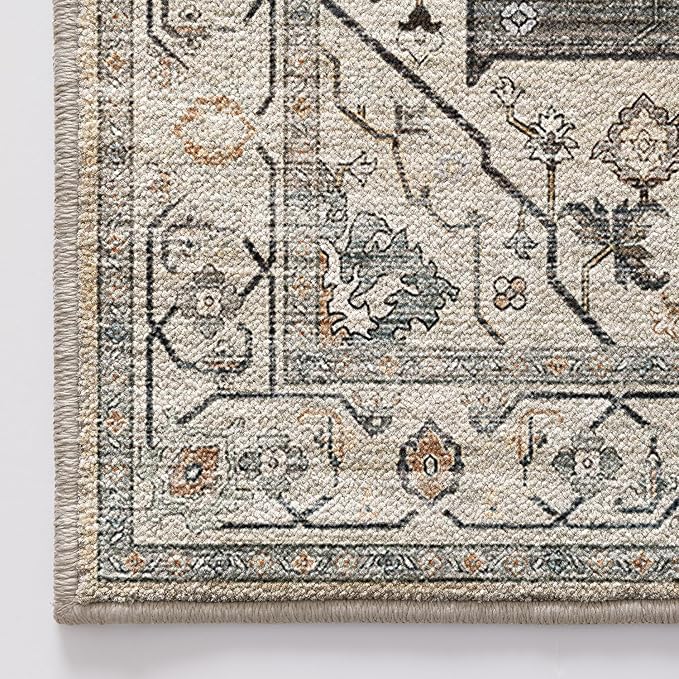 LUMI 8x10 Washable Area Rug for Living Room, Ultra Soft Vintage Rugs with TPE Non Slip Backing, Stain Resistant, Low Profile Carpet High Traffic for Bedroom, Dining Room