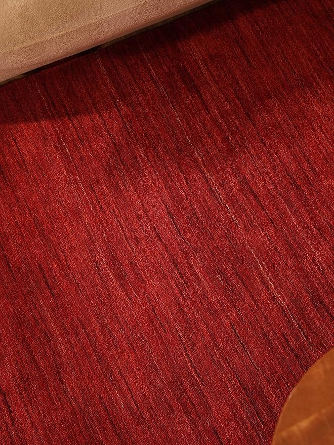 Hand Knotted Loom Wool ECO-Friendly Area Rugs - 6'x6', Square, Red Color, Solid Plain Design, High Pile Thick Handmade Anti Skid Area Rugs for Living Room, Bed Room (L00111)