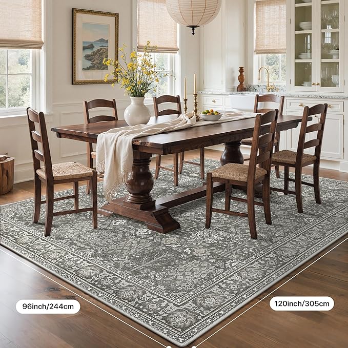 Bavni Area Rugs for Living Room, 5x7 Area Rugs Non-Slip Washable，Ultra-Thin Aesthetic Boho Rug for Bedroom Dinning Room Office, Gery