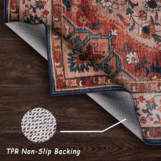 vivorug 5x7 Area Rugs - Ultra-Thin Washable Rug with Non-Slip Backing, Ideal for Living Room, Bedroom, Kitchen Floor Carpet - Vintage Style, Easy Clean, Durable, Low Pile Rug Beige