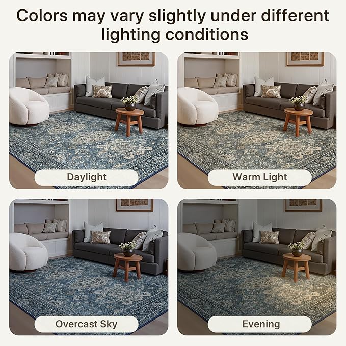 Bavni Washable Runner Rug 2x5, Non Slip Vintage Hallway Runner, Ultra Thin Low Pile Washable Carpet for Kitchen Entryway Bedroom, Blue