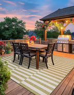 Unique Loom Outdoor Striped Collection Area Rug - Striped (5' 1" Square Green/Ivory)