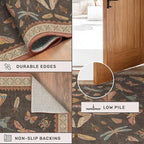 Brown Washable Area Rug for Living Room - 4x6 Large Entryway Rugs, Vintage Insect Soft Stain Resistant Carpet for Bedroom, Kitchen, Non Slip with Rubber Backing, Aesthetic Décor Indoor