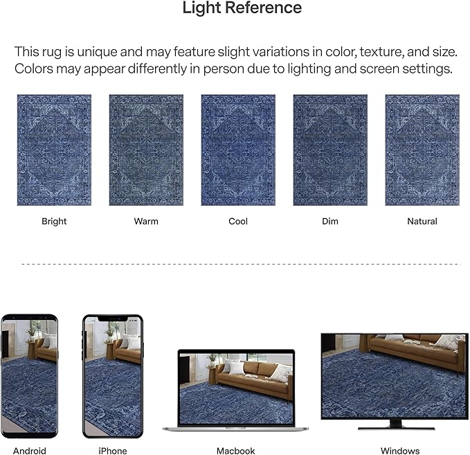 ReaLife Rugs Machine Washable Area Rug - Living Room Bedroom Bathroom Kitchen Entryway Office - Padded Low Pile Stain Resistant Premium - Boho Vintage Traditional - Lyle - Blue 7'6" x 9'6"