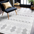 CAMILSON Micro Loop Rug 5x7 Modern Luxury Geometric Boho Diamond Area Rugs Soft High and Low Pile Stain Resistant Easy-Cleaning Non-Shedding for Living Room Office Indoor Carpet (5 x 7 / White - Gray)
