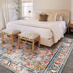 Washable Area Rug 10'x14' Boho Chic Medallion Distressed Design Non-Shedding Easy Care Ideal for High Traffic Areas in Living Room Bedroom Office Coffee Table Large Carpet