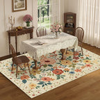 DUKINO 8x10 Area Rug, Floral Rugs for Living Room, Lightweight Non Slip Washable Rug, Indoor Low Pile & Non-Shedding Boho Design Rugs for Bedroom, Living Room, Dining Room, Beige Yellow