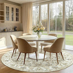 jinchan Fiora Round Rug 7ft Area Rugs - Vintage Floral Distressed Design Machine Washable Non-Slip Low-Pile Ultra-Thin Circle Rug for Living Room Dining Room Bedroom Farmhouse (7' Round, Taupe)