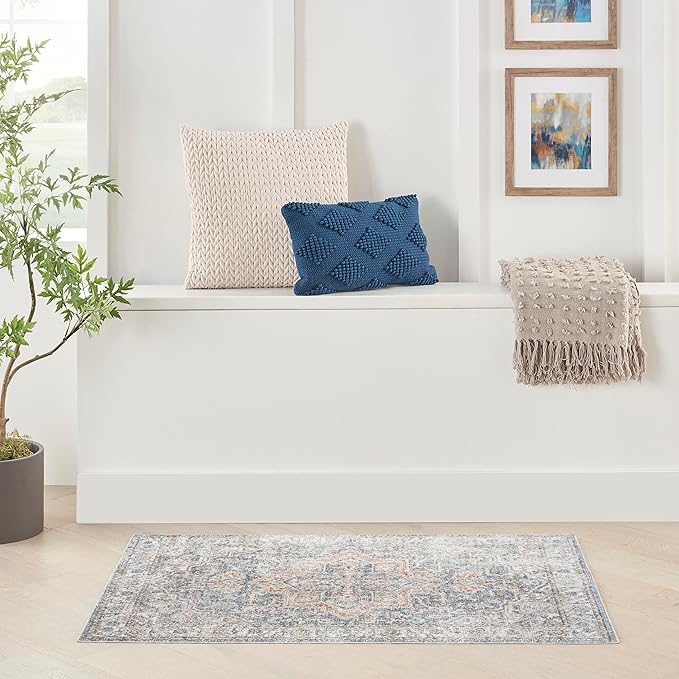 Nourison Home Astra Machine Washable Denim Multicolor 3'3" x 5' Area Rug - Easy Clean, Non Shedding, Bed Room, Living Room, Dining Room, Kitchen (3' x 5')