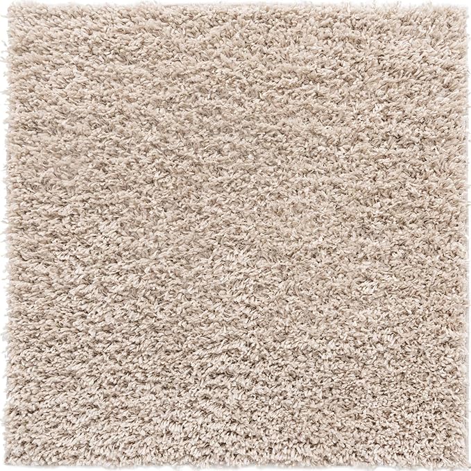 Unique Loom Davos Shag Collection Area Rug - Solid (3' 3" Square, Linen)