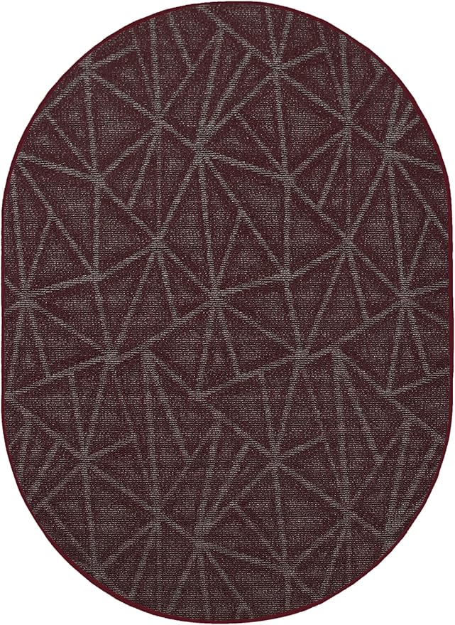 Furnish my Place Geometrical Pattern Indoor/Outdoor Refine Burgundy Abstract Area Rug, Doorway Mat, Contemporary Rug for Living Room, Entryway, Made in USA - 3' x 12' Oval