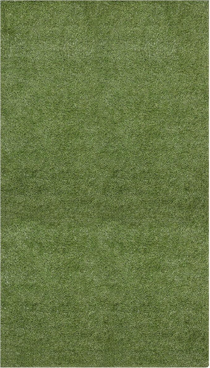 Ottomanson 6'6" x 21' Artificial Faux Grass Rug - Realistic Turf with UV Protection - Perforated for Easy Drainage - Durable, Hose-Off Synthetic Lawn Carpet for Indoor & Outdoor Use, Green