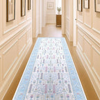Fame Living Cream Blue Oushak Runner Rug, Modern Runners, Vintage, Turkish, Eclectic, Floral, Pastel, Washable, Runner for Hallway, Kitchen, Bedroom, Bathroom, 2'5"x9'8"