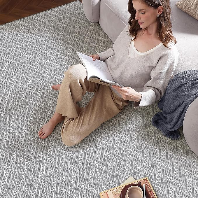 LUMI Washable Area Rug 5x8 for Living Room, Ultra Soft Modern Neutral Rugs with Non Slip Backing, Low Profile Carpet High Traffic for Bedroom, Dining Room, Grey