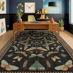 Living Room Rug Black Boho 6x9 - Dining Room Rugs for Under Table, Bedroom, Insect Bug Eclectic Home Décor, Washable Non Slip Foldable